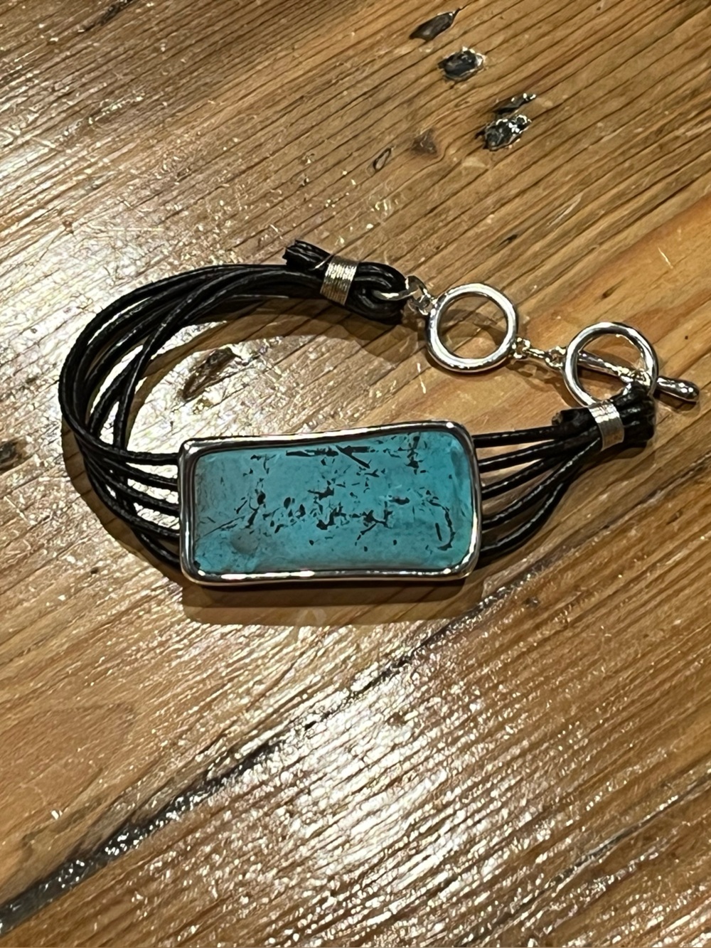 Turquoise Style Rectangle Leather Cuff Bracelet Boho Festival Southwestern